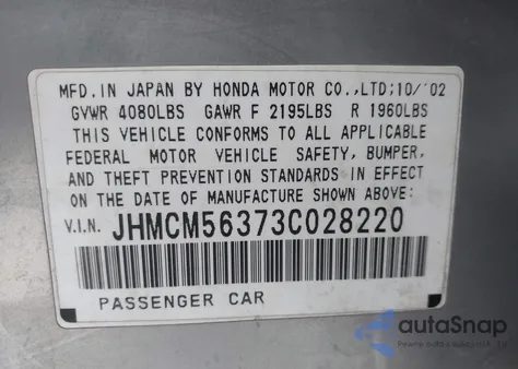 2003 Honda Accord 2.4 Lx from USA, damaged, VIN JHMCM56373C028220